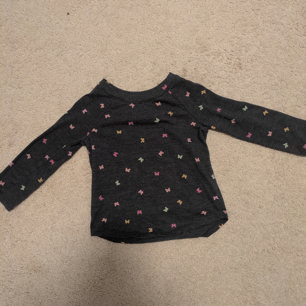 Cat & Jack Dark Gray Long Sleeve Shirt with Butterfly Print 2T